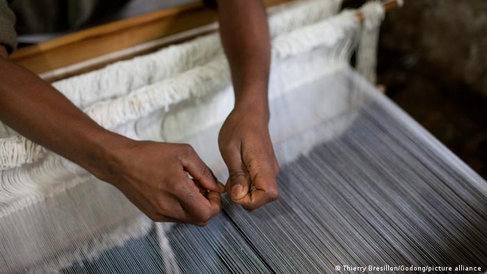 A textile weaver in Addis Ababa, Ethiopia. 