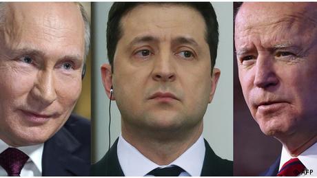 Foto de Vladimir Putin, Volodymyr Selensky y Joe Biden