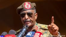 RIVER NILE, SUDAN - DECEMBER 08: Chairman of the Transitional Sovereignty Council, Abdel Fattah al-Burhan speaks at the closing of a military drill in River Nile state, Sudan on December 6, 2021. Mahmoud Hjaj / Anadolu Agency