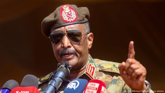 Head of the Sudan military, Abdel Fattah al-Burhan speaks at the closing of a military drill in River Nile state, Sudan on December 6, 2021. 