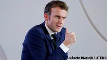 French President Emmanuel Macron delivers a speech during a news conference on France assuming EU presidency, in Paris, France, December 9, 2021. Ludovic Marin/Pool via REUTERS 