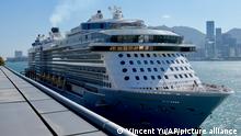 Spectrum of the Seas cruise ship is docked at Kai Tak cruise terminal in Hong Kong Wednesday, Jan. 5, 2022. Thousands of passengers were being held Wednesday on the cruise ship in Hong Kong for coronavirus testing after health authorities said nine passengers were linked to a recent omicron cluster and ordered the ship to turn back. (AP Photo/Vincent Yu)