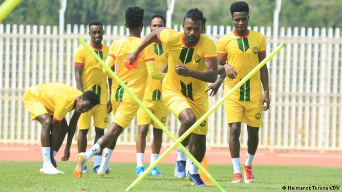 Ethiopia’s national football team players train ahead of the AFCON tournament in Cameroon.