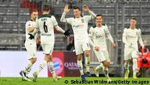 MUNICH, GERMANY - JANUARY 07: Stefan Lainer of Moenchengladbach celebrates after scoring his teams second goal during the Bundesliga match between FC Bayern München and Borussia Mönchengladbach at Allianz Arena on January 07, 2022 in Munich, Germany. (Photo by Sebastian Widmann/Getty Images)
