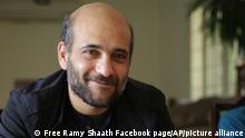 In this undated image from the Free Ramy Shaath Facebook page, Ramy Shaath poses for a picture Jan. 2, 2015, in Cairo, Egypt. Shaath, was arrested July 5, 2019 at his Cairo home and his French wife was deported. He helped establish Egypt’s branch of the Palestinian-led boycott movement against Israel, known as BDS and is the son of a former Palestinian foreign minister. Reports of his imminent release and deportation have been circulating since early Jan. 2022 but he is still being held in prison and has not been charged or referred to court for trial. (Free Ramy Shaath Facebook page via AP)