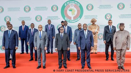 ECOWAS leaders pose for a socially distanced group photo in Accra, Ghana