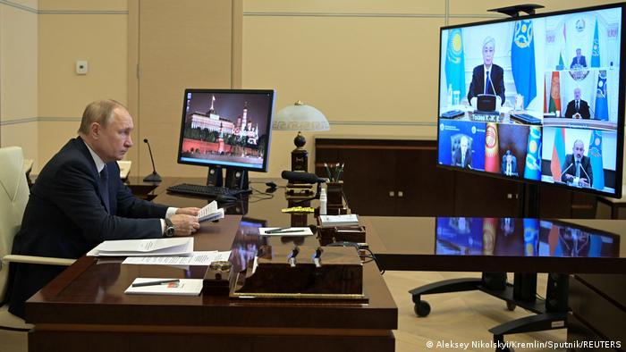 Russland Putin bei der Videokonferenz der OVKS zur Krise in Kasachstan