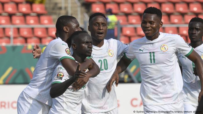 Senegal celebrate a goal at the 2021 AFCON