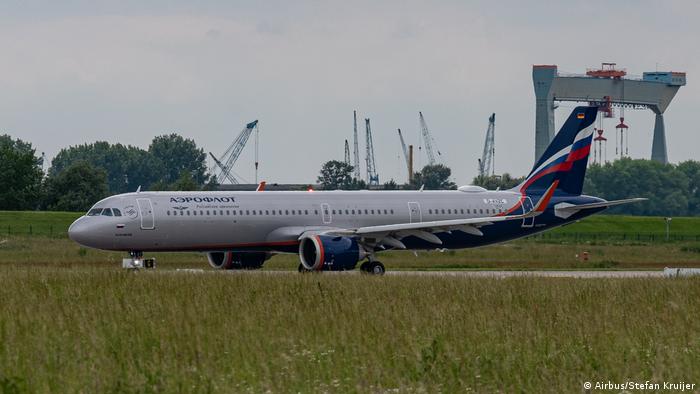 Airbus A321 Neo ordered by Aeroflot on the runway of the Hamburg plant before departure to the Russian Federation 