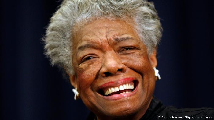 US poet Maya Angelou smiles at an event in Washington in 2008
