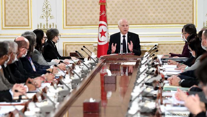 Tunisian President Kais Saied chairs the weekly cabinet meeting in Carthage Palace in Tunis, Tunisia. 