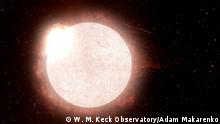 Representación artística de una estrella supergigante roja en transición hacia una supernova.