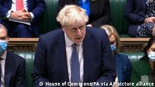 In this grab taken from video, Britain's Prime Minister Boris Johnson makes a statement ahead of Prime Minister's Questions in the House of Commons, London, Wednesday, Jan. 12, 2022. Johnson has apologized for attending a garden party during Britain’s coronavirus lockdown. He said Wednesday that there are things the government “did not get right.” Johnson is facing anger from public and politicians over claims he and his staff flouted pandemic restrictions by socializing when it was banned. Some members of his Conservative Party say he should resign if he can’t quell the furor. (House of Commons/PA via AP)