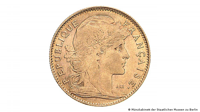 French coin depicting Marianne as a symbol of liberty.