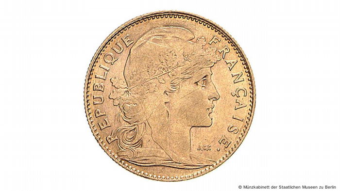 French coin depicting Marianne as a symbol of liberty.