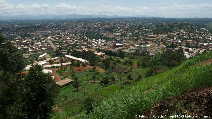 A view of Bamenda, Cameroon from a green hill overlooking the city