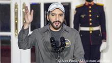 SAN SALVADOR, EL SALVADOR - JANUARY 05: President of El Salvador Nayib Bukele gestures while heading a press conference in San Salvador, El Salvador on January 05, 2022. Alex Pena / Anadolu Agency