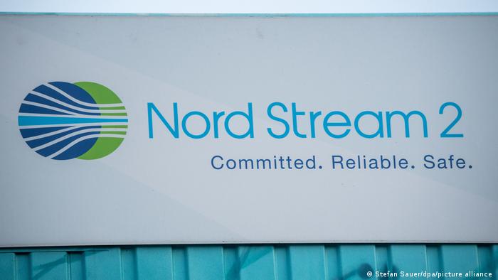 The Nord Stream 2 logo along with the slogan committed, reliable, safe