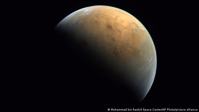 This Feb. 10, 2021 image taken by the United Arab Emirates' Amal, or Hope, probe released Sunday, Feb. 14, 2021, shows Mars