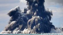 epa01669949 Plumes of steam, smoke and ash are seen after an underwater volcano erupted 34 nautical miles off the coast of Tonga's capital of Nuku'alofa 18 March 2009. Scientists sailed to inspect the the volcano near the twin volcanic islands of Hunga Tonga and Hunga Ha'apai. EPA/LOTHAR SLABON recropped version of TON01