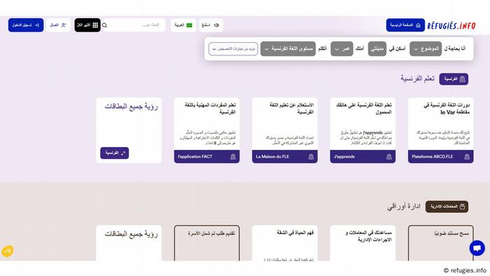 Capture d'écran du site de réfugiés.Info