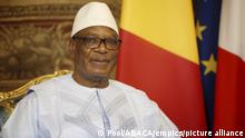 THE CANADIAN PRESS 2020-08-19. File photo of Malian President Ibrahim Boubacar Keita during his meeting with French President Francois Hollande at the Elysee Palace in Paris, France on February 2, 2017. Foreign Affairs Minister Francois-Philippe Champagne says Canada condemns the junta that forced Mali's president from power this week. THE CANADIAN PRESS/Denis Allard/Pool/ABACAPRESS.COM URN:55071071