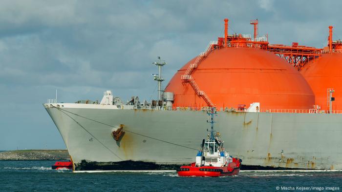 An LNG tanker enters the Port of Rotterdam
