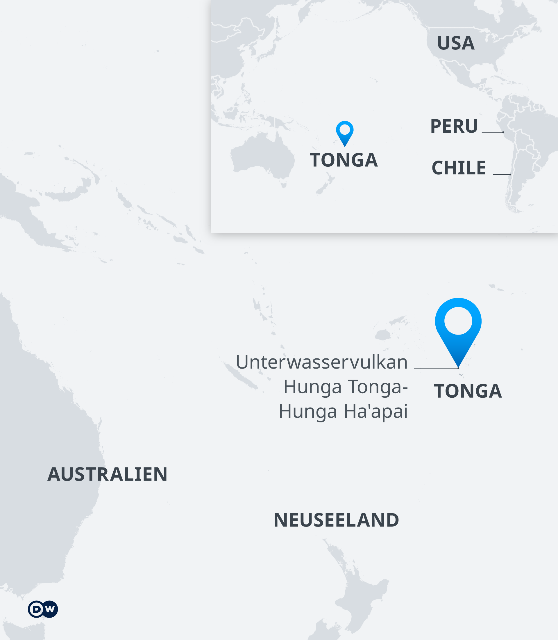 Karte zum Tonga Vulkanausbruch