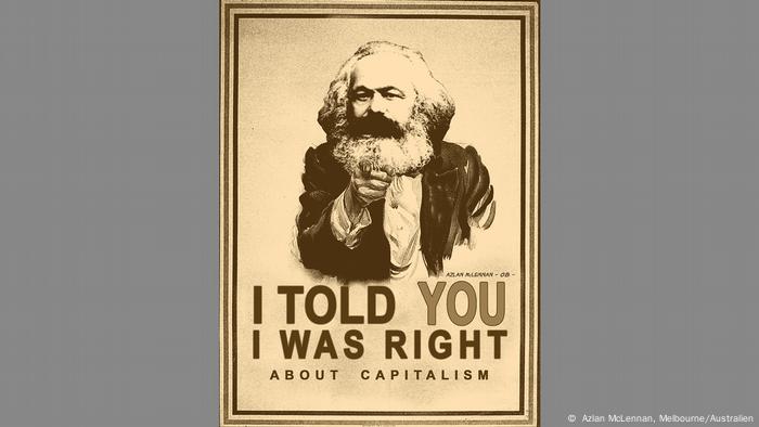 A poster of Marx pointing saying I told you I was right