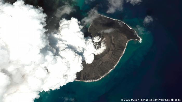 In this December 2021 photo, steam rises from the Hunga Tonga Hunga Ha’apai volcano in Tonga