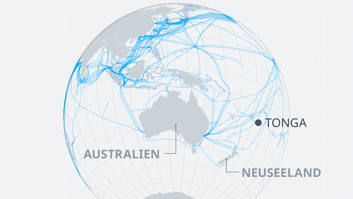 Karte - Unterseekabel-Netzwerk um Australien und Tonga