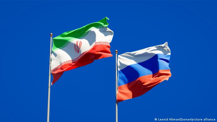Beautiful national state flags of Iran and Russia.
