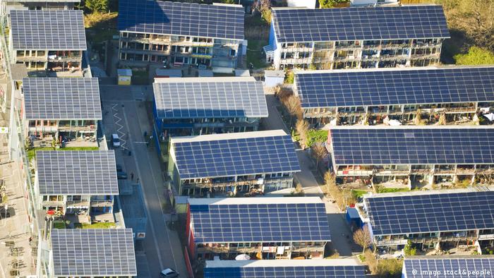 Solar panels covering rooftops in Freiburg im Breisgau, Germany