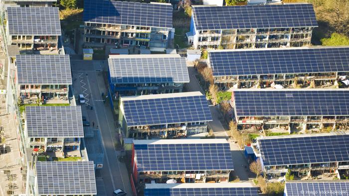 Solar panels covering rooftops in Freiburg im Breisgau, Germany