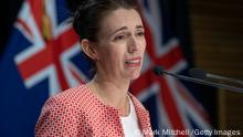 WELLINGTON, NEW ZEALAND - JANUARY 23: Prime Minister Jacinda Ardern telling journalists her wedding has been cancelled after announcing the country will move to red traffic light settings during a press conference at the Beehive in Parliament on January 23, 2022 in Wellington, New Zealand. (Photo by Mark Mitchell-Pool/Getty Images)