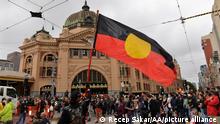 MELBOURNE, AUSTRALIA - JANUARY 26: Aboriginal Australians and Torres Strait Islanders, who opposed the British fleet's arrival on January 26, 1788, to be celebrated as Australia Day, organize a demonstration describing this date as Invasion Day in Melbourne, Australia on January 26, 2021. Recep Sakar / Anadolu Agency
