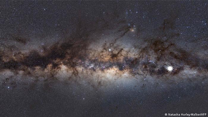 Undated image of the Milky Way showing the general location of the repeating transient in space