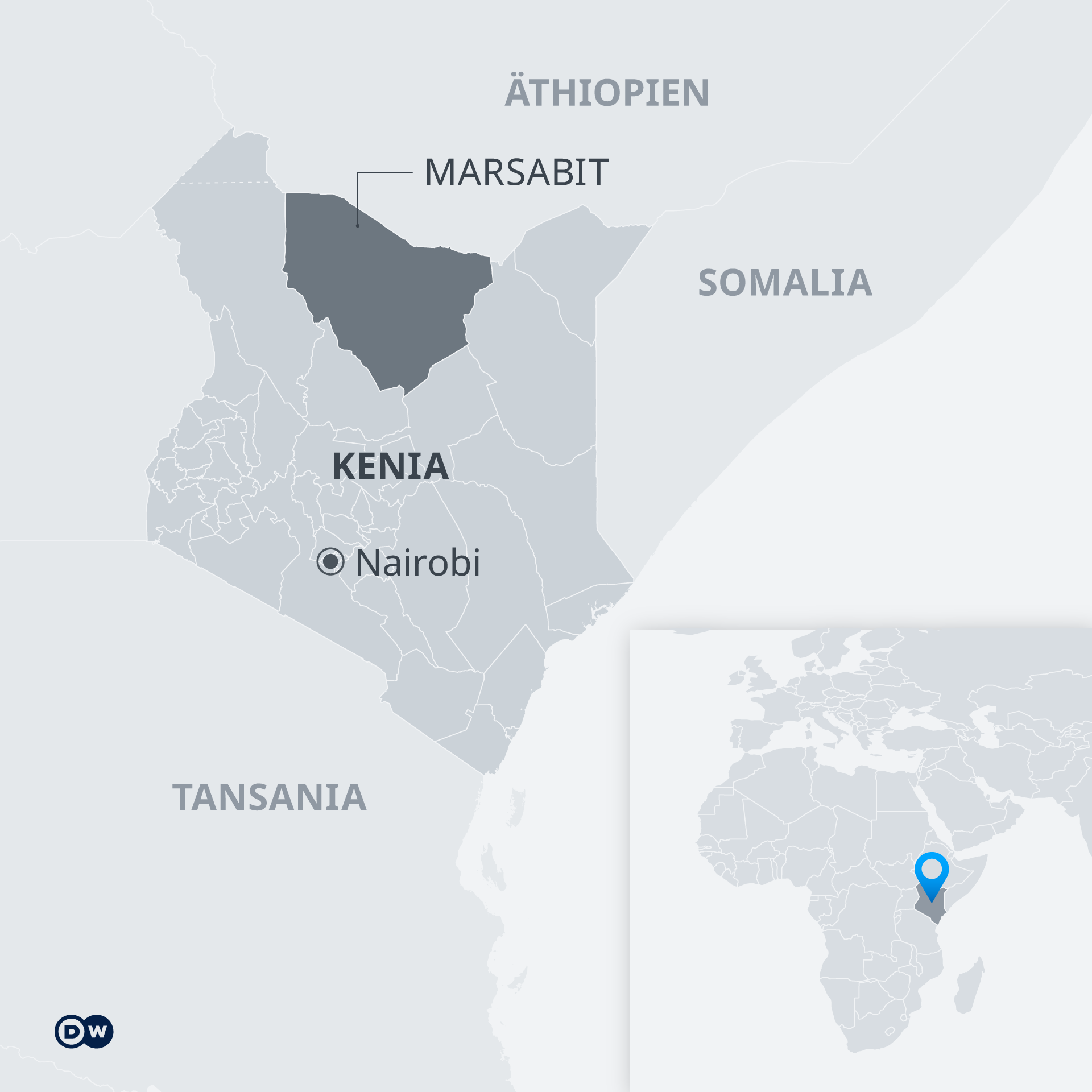 Eine Karte zeigt die Lage Marsabits im Norden Kenias