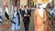 Isaac Herzog in a suit walks between his wife in a dress and Sheikh Abdullah bin Zayed Al Nahyan Isaac Herzog in a suit walks between his wife in a dress and Sheikh Abdullah bin Zayed Al Nahyan