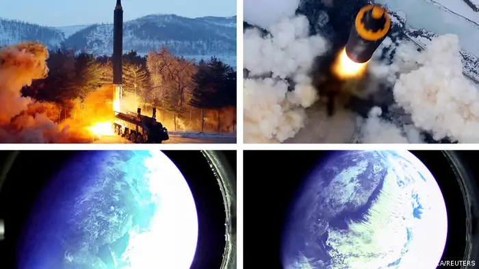 Nordkorea | Kombobild Hwasong-12 Raketentest