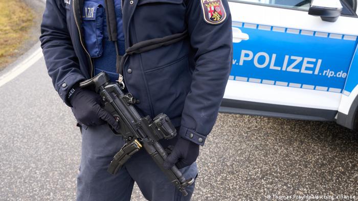 An armed police officer in Kusel