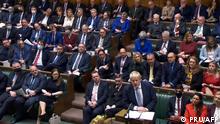 A video grab from footage broadcast by the UK Parliament's Parliamentary Recording Unit (PRU) shows British Prime Minister Boris Johnson making a statement to MPs following the release of the Sue Gray report, in the House of Commons in London on January 31, 2022. - An inquiry into lockdown parties held in British Prime Minister Boris Johnson's Downing Street complex on Monday said some of the events should not have been allowed and identified leadership lapses. There were failures of leadership and judgement by different parts of No 10 and the Cabinet Office at different times, said the 12-page report by senior civil servant Sue Gray, referring to Johnson's offices. Some of the events should not have been allowed to take place. (Photo by PRU / AFP) / RESTRICTED TO EDITORIAL USE - NO USE FOR ENTERTAINMENT, SATIRICAL, ADVERTISING PURPOSES - MANDATORY CREDIT AFP PHOTO / PRU 