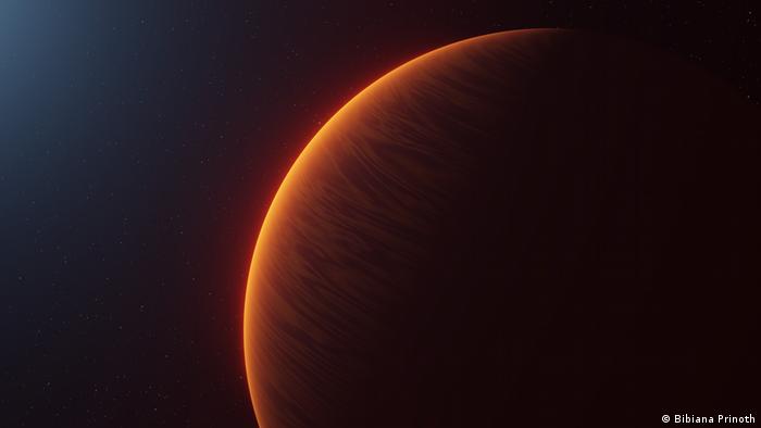 Impresión artística de WASP-189b, un exoplaneta que orbita alrededor de la estrella HD 133112, una de las estrellas más calientes de las que se conoce un sistema planetario.
