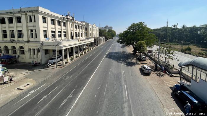 An empty street in Yangon