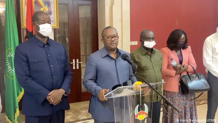 President Umaro Sissoco Embalo speaks to the media in Bissau, Guinea-Bissau after a reported coup attempt