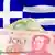 Chinese currency and Greek flag