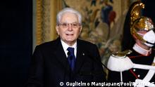 Italian President Sergio Mattarella speaks during an official ceremony at Quirinale Presidential Palace after being re-elected for a second term, in Rome, Italy, February 3, 2022. REUTERS/Guglielmo Mangiapane/Pool