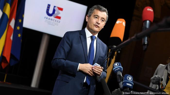 French Interior Minister Gerald Darmanin at a meeting with other EU and Schengen interior ministers in Lille on Thursday