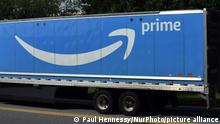 An Amazon Prime truck heads to a distribution center on July 14, 2019 in Orlando, Florida. On July 15 and 16, 2019, Amazon holds its annual Amazon Prime Day, a 48-hour event during which Prime members can shop online for hundreds of thousands of specially discounted items. (Photo by Paul Hennessy/NurPhoto)