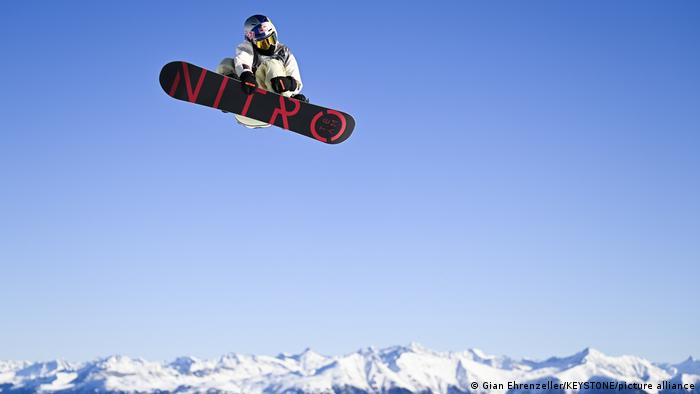 Marcus Kleveland of Norway in action during the final run of the snowboard slopestyle competition at Laax Open in Laax, Switzerland.